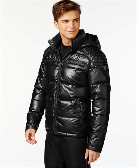 guess hooded puffer coat black|Lightweight Puffer Jacket .